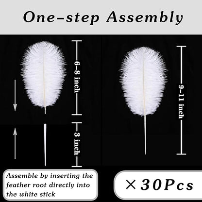 SOGUGOM White Craft Ostrich Feathers - 30PCS 6-8 inch Ostrich Feathers Kit for Centerpieces, Kindergarten Crafts, Hats and DIY Projects(White)