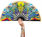 13" Large Rave Fan Bamboo, Folding Clack Hand Fans Foldable for Men Women, Boots on the Ground Poping Fan for EDM Festival Line Dance Decoration, (Alien, Large 13")