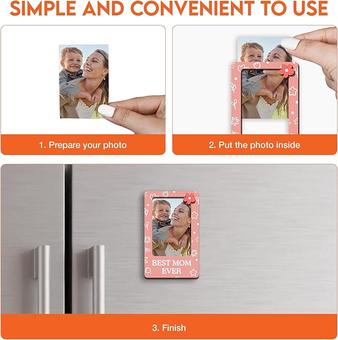 Magnetic Picture Frames - BEST MOM EVER - Christmas Gift Birthday Gift for Mom - Unique Magnet Photo Frame For Women - Magnetic Frames for Refrigerator, Locker & More