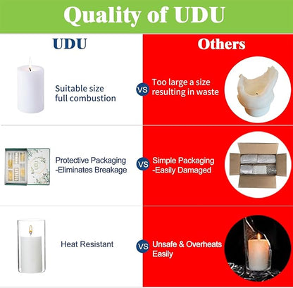 UDU Set of 6 White Pillar Candles and 6 Glass Cylinder Vases Hurricane Holders, Slim Pillar Candle Holder, Cylinder Vases for Centerpieces Wedding Table Party Home Decor(2.6" X 4.7", 5.9", 7.9")