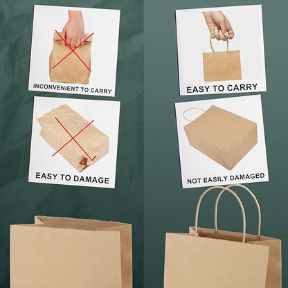 METRONIC Paper Gift Bags 5.25x3.75x8 50Pcs, Christmas Gift Wrap Bags with Handles, Brown Kraft Paper Bag for Small Business, Bulk Party Favors Bag for Birthday, Shopping, Retail, Made in USA