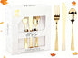 WDF 120 Pieces Gold Plastic Silverware - Disposable Flatware Set - Heavy Duty Thanksgiving Plastic Cutlery - Silverware Includes 40 Forks, 40 Spoons, 40 Knives