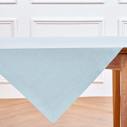 Solino Home Linen Tablecloth 52 x 52 Inch - 100% Pure Linen Ice Water Square Tablecloth - Fete, Machine Washable Table Throw for Christmas, Holiday