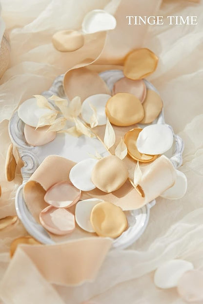 TINGE TIME 400pcs Silk Flower Petals for Wedding, Rose Petals for Decoration, Fake Flower Petals for Bridal Showers, Flower Girl Petals for Anniversaries and Parties (Champange Golden & Beige)