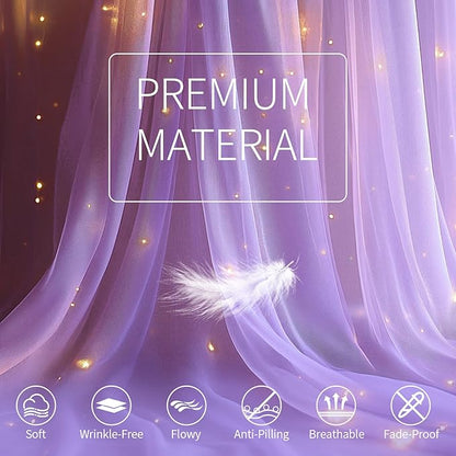 Lavender Tulle Backdrop Curtain with Lights String - 10x8ft Sheer Backdrop with 250 LEDs for Wedding, Baby Shower, Bridal Shower, Birthday Party Photo Shoot Background and Home Decorations