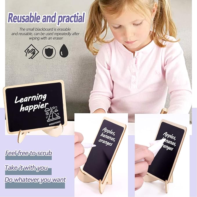Swpeet 30Pcs Mini Chalkboards Signs with Liquid Chalk Markers and Easel Stand, Wavy Edge Message Board Signs for Weddings Place Cards, Birthday Parties, Table Numbers and Event Decorations