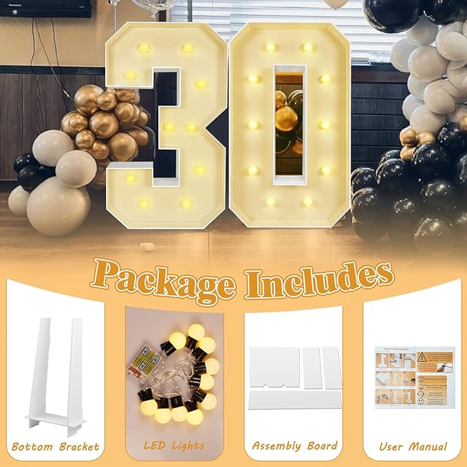 Marquee Light Up Numbers: 3FT Large Decorative Letters Signs for Party Decorations Baby Shower Birthday Wedding Engagement Anniversary, 3 Feet Tall Pre-Cut DIY Foamboard Number 80 - Easy to Assemble