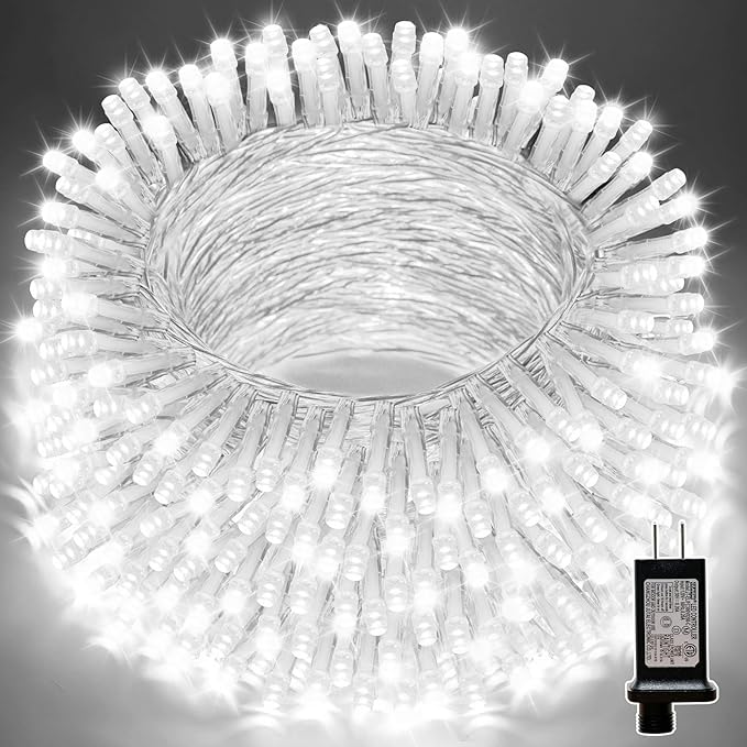 LAMPHOME 66ft Christmas Decorative Mini Lights,200 LED Transparent Wire Fairy Starry String Lights Plug in, 11 Lighting Modes, for Indoor Outdoor Xmas Tree Wedding Party Decoration (White)