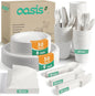 350PCS Disposable Paper Dinnerware Set for 50 Guests, Compostable 50 Dessert Plates, 50 9 inch Plates, 50 Cups, 50 Spoons, 50 Forks, 50 Knives and 50 Napkins, Perfect for Parties(White)