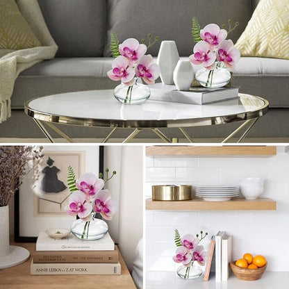 Pink Orchids Artificial Flowers Faux Orchids Arrangement in Clear Glass Vases Set of 3 Real Touch Phalaenopsis Orchid Flowers Small Fake Orchid Centerpiece for Dining Room Table