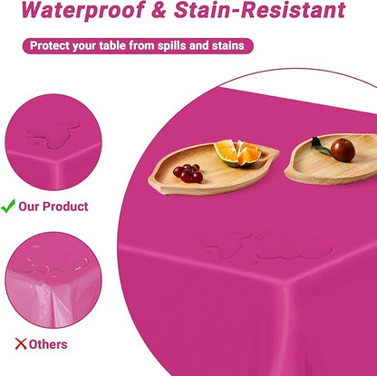 QZYL 4 PCS Rose Red Plastic Tablecloths for Rectangle Tables, 54 x 108 Inches Stain Resistant Table Cover of Baby Shower Decorations, Disposable Tablecloth for Parties, Weddings, Birthday Tablecloth