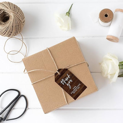 Andaz Press 100-Pack Thank You for Celebrating with Us Favor Tags Rustic Wood Cardstock Gift Tags with Bakers Twine for Wedding Baby Shower Bridal Shower Birthday Holiday Party Favors 2 x 3.75-Inches