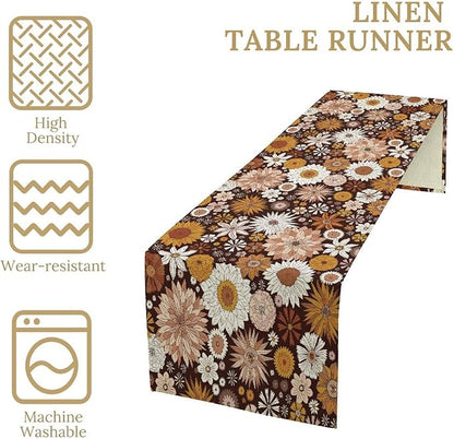 Boho Floral Table Runner, Vintage Country Farmhouse Daisy Flowers Modern Kitchen Dining Room Decoration for Indoor and Outdoor Wedding Party Banquet Table Runner 13x108 Inch