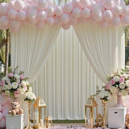 20ft x 15ft Ivory Wrinkle Free Backdrop Curtains for Parties,Silky Polyester Fabric Wedding Ceiling Drapes, 4 Panels 15ft Photo Back Drop Drapes for Baby Shower Photography Stage Background Cloth