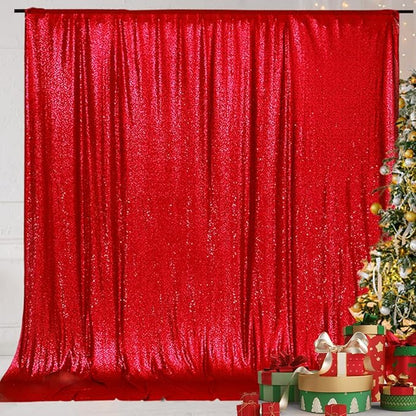 Eternal Beauty Red Sequin Backdrop, 10x10 Ft Glitter Background Curtains for Christmas Shimmer Photography Party Wedding Birthday Back Drop Decor