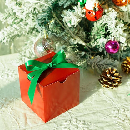UnicoPak 50 Pack 4x4x4 Christmas Red Gift Boxes - Holiday Boxes With Lids for Presents, Ornaments, Candles, Mugs, Crafting - for Christmas Birthday, Party
