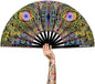 UV Glow Rave Fan, Bamboo Folding Clack Hand Fans Foldable for Men Women, Boots on the Ground Poping Fan for EDM Festival Line Dance Decoration, (Space Psychedelic, Large 13")