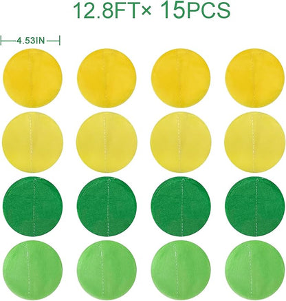 205Ft Yellow Green Party Decorations Ombre Green Yellow Circle Dot Backdrop Garland Tissue Paper Polka Dots Hanging Streamer for Spring Summer Birthday Engagement Wedding Bridal Shower Party Supplies