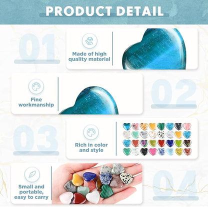 Nuenen 40 Pcs 1.4 Inch Worry Stone Bulk Crystals Heart Shaped Rock Tiny Trinkets Stone Inspirational Healing Crystal Gemstone Love Carved Rock Mom Women