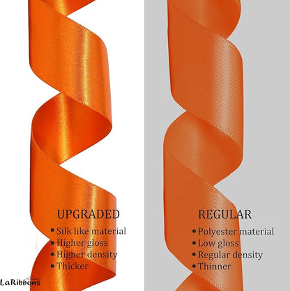 LaRibbons Orange Satin Ribbon 1 1/2 Inch 50 Yards Luxury Double Faced Russet Orange Silk Ribbon for Flower Bouquet Crafts Gift Wrapping Wedding Fall Decoration