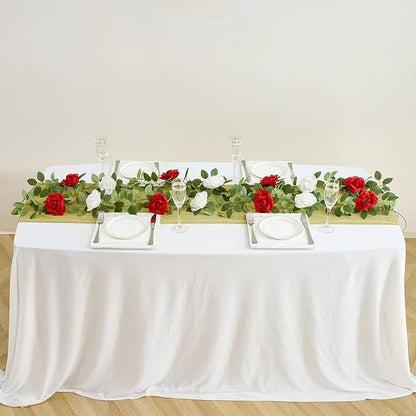 Artificial Rose Garlands Red Rose Vines Leaves Banners Hanging Floral Garland Fake Rose Flower Vine Wall Decorations