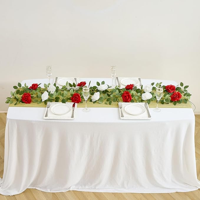 Artificial Rose Garlands Rose Vines Leaves Banners Hanging Floral Garland Fake Rose Flower Vine Wall Decorations, Hot Pink
