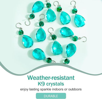 H&D HYALINE & DORA 3Inch Crystal Suncatcher Bauhinia Prisms Pendants 10Pcs Chandelier Crystals Replacement Hanging Sun Catcher Beads for DIY Arts Crafts Decor (Cyan Blue)