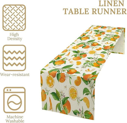 Spring Summer Orange Table Runner Vintage Citrus Lemon Fruit Mandarin Floral Dinner Runner for Farmhouse Baby Shower Party Holiday Home Kitchen Dining Table Decor 13x60