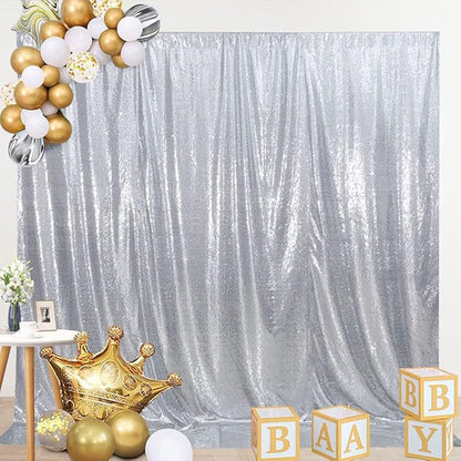 SquarePie Sequin Backdrop Not See Through Thick Stain Background for Photography Glitter Curtain Party 10FT x 10FT Silver