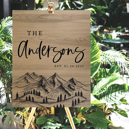 Andaz Press Large Wooden Welcome Sign for Wedding, Rustic Welcome Sign 16" x 20" Custom Last Name Woodland Forest Wedding Signage English Oak MDF Wood Finish Wedding Reception Indoor Outdoor Signs