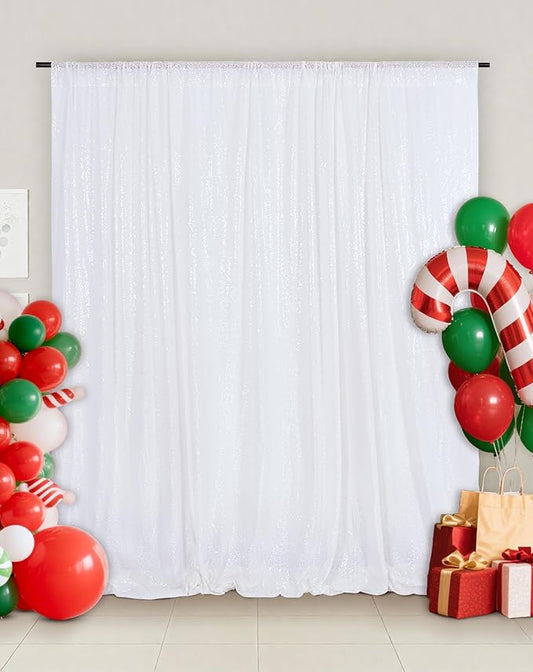 Eternal Beauty White Sequin Backdrop, 6x8 Ft Glitter Background Curtains for Christmas Shimmer Photography Party Wedding Birthday Back Drop Decor