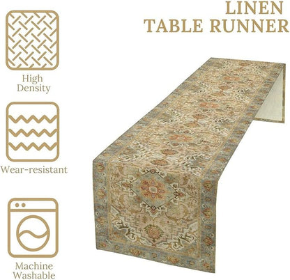 Vintage Boho Floral Table Runner, Rustic Country Farmhouse Yellow Blue Retro Flower Pattern for Home Kitchen Table Decor Dining Coffee Room Party Decor 13x36in