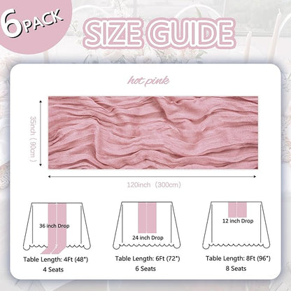 6 Pack Dusty Pink Cheesecloth Table Runner 10ft Boho Gauze Fabric Cheese Cloth Table Runner 35 x 120 Inch Rustic Sheer for Romantic Wedding Decor Baby Shower Party Table Centerpiece Decoration