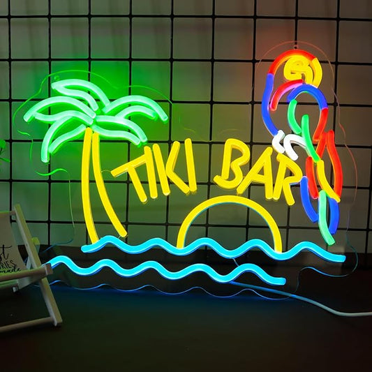 LED Neon Tiki Bar Signs Dimmable Beach Theme Wall Decor Hawaii Pool Bar Party Gift for Boys Girls-16 x 12.2 IN-USB Powered-Acrylic