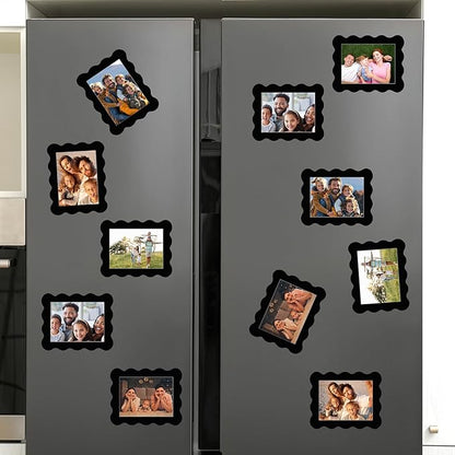 Kingdder 12 Pcs Scalloped Magnetic Picture Frame for Refrigerator 4 x 6 Black Reusable Picture Frame Magnets Decorative Photo Holders for Fridge Home School Office Kitchen Locker Decor