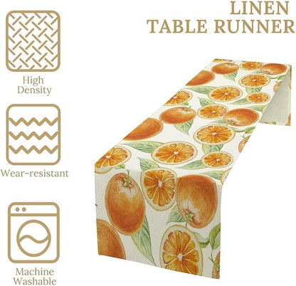 Spring Summer Orange Table Runner Watercolor Sweet Fruit Botanical Print Dinner Runner for Farmhouse Party Holiday Home Kitchen Dining Table Decor 13x36