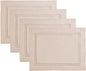 Cotton Linen Placemats Set of 4 – Summer Beige Placemats 14 x 19 Inch – Machine Washable Fabric Table Place Mats with Line Embroidery – Wedding Decoration, Gift
