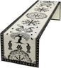 Ancient Abstract Pattern Table Runner, Tree of Life Eagle Dragon Boat Rudder Black and White Table Runner 13x60 Inch