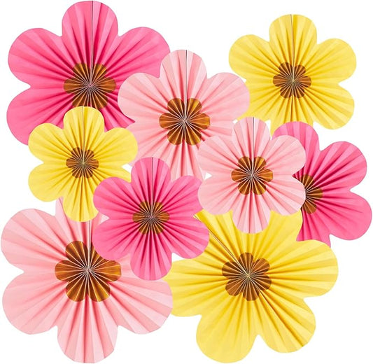 SUNBEAUTY Paper Flowers Decorations for Wall Gold Flower Party Decorations Hanging Fans Floral Backdrop Decor Mothers Day Birthday Wedding Baby Shower Decoration Wall Set of 9