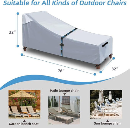 Patio Chaise Lounge Cover with Handles, Outdoor Lounge Chair Cover Waterproof UV Resistant, Patio Furniture Covers with Air Vent (76L x 32W x 32H) inch