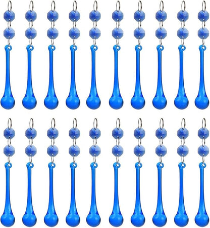 H&D 10pcs Suncatcher Crystal Raindrop Chandelier Prisms Pendants,Glass Prisms with Octagon Beads Lamp Curtain DIY Suncatcher Chandelier Parts (Cobalt Blue)