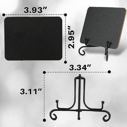 Mini Chalkboard Signs for Food Labels for Party Buffet, Small Place Cards or Name Tags with Iron Stand for Chafing Dish, Mimosa Bar Supplies, Wedding Chalk Board Sign with 2 Pens, 18 Pack Black