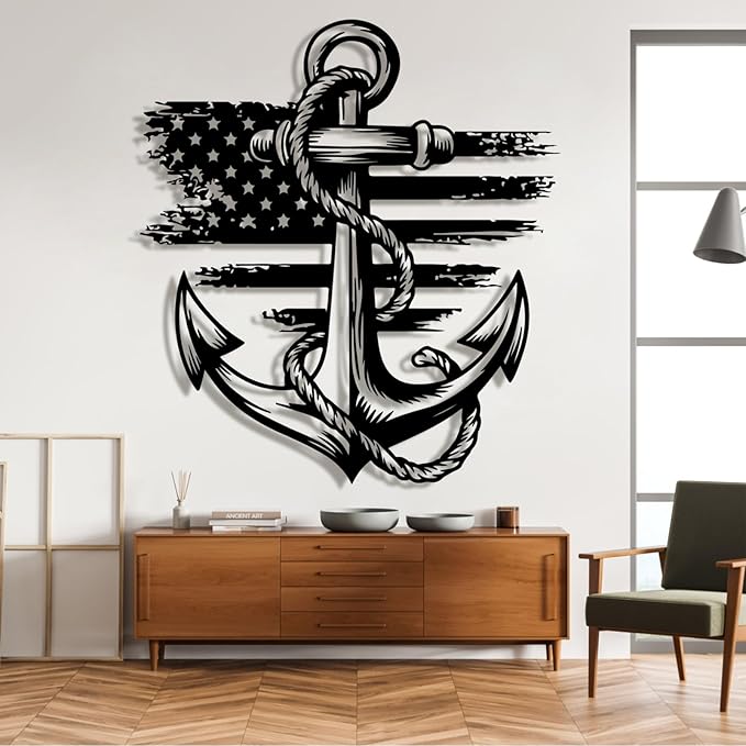 lunwall Metal Anchor Wall Decor, Anchor Metal Sign, Metal Anchor Decor, Anchor Metal Wall Art, Metal Nautical Wall Decor, Metal Wall Decor Coastal, Anchor Wall Decor (silver, 35L x 32W / 90 x 81 cm)