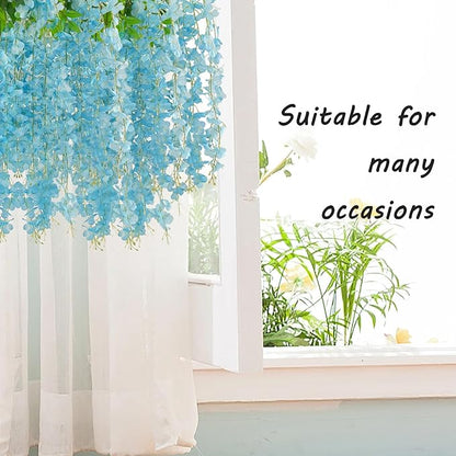 5 Pack Lake Blue Wisteria Hanging Flowers Garland, 3.77 Feet Artificial Flower Vines, Fake Wisteria, Artificial Vines Hanging Garland for Backdrop Outdoor Yard Garden Decor