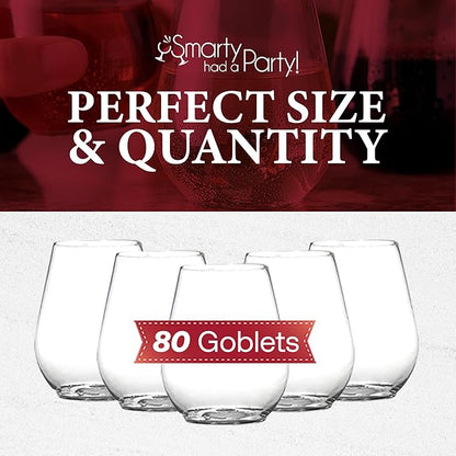 Smarty Had A Party 4 oz Clear Stemless Plastic Mini Goblets, Unbreakable Disposable Wine Goblets for Weddings, Parties, and Events, Bulk Drinkware for Celebrations (80 Count)