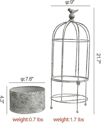 Vintage Rustic Birdcage Planter Stand, Farmhouse Distressed Decorative Metal Round Plants Holder, Outdoor Garden Flower Pot for Climbing Plants, Home Patio Yard Balconies Decor