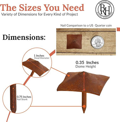 50 Pack 1" Square Head Iron Clavos Decorative Nails – Rusted – Handmade Rustic Square Fasteners for Farmhouse Shutters, Faux Wood Beams, Barn Doors, Shutters, and Gates – Ornamental Wood Accent