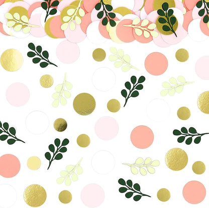 300PC Sage Green Gold Pink Round Dots Confetti for Girl Baby Shower Decorations Greenery Eucalyptus Scatter Birthday Decorations for Women Bridal Shower Wedding Confetti Party Decor Supplies