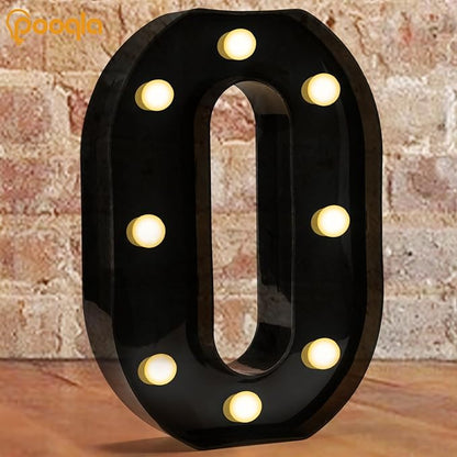 Pooqla Decorative Led Light Up Number Letters, Black Plastic Marquee Number Lights Sign for 10th 50th Birthday Party Wedding Decor Battery Operated Black Number 0