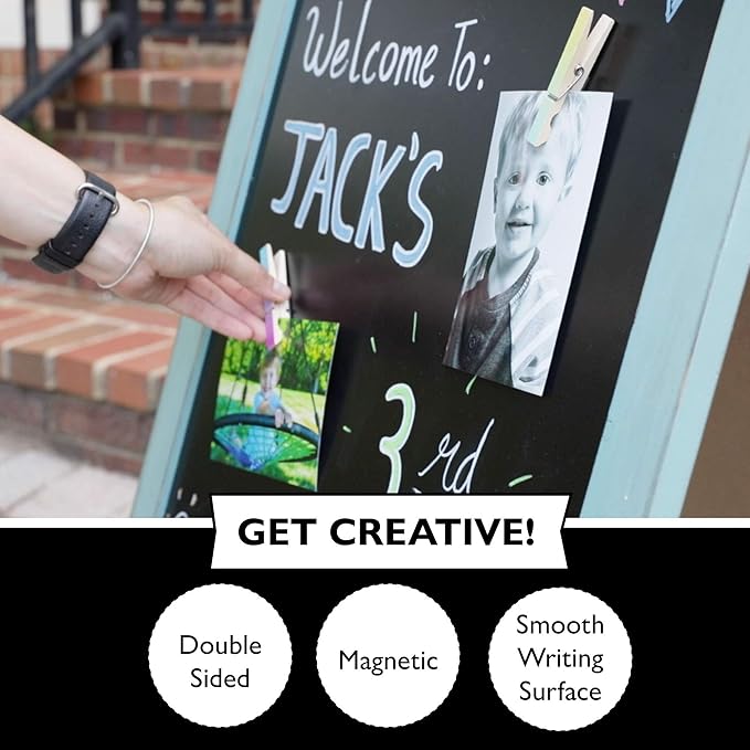 Ilyapa Wooden A-Frame Sign with Eraser & Chalk - 21 x 30 Inches Magnetic Sidewalk Chalkboard – Grey Menu Display for Restaurant, Business or Wedding